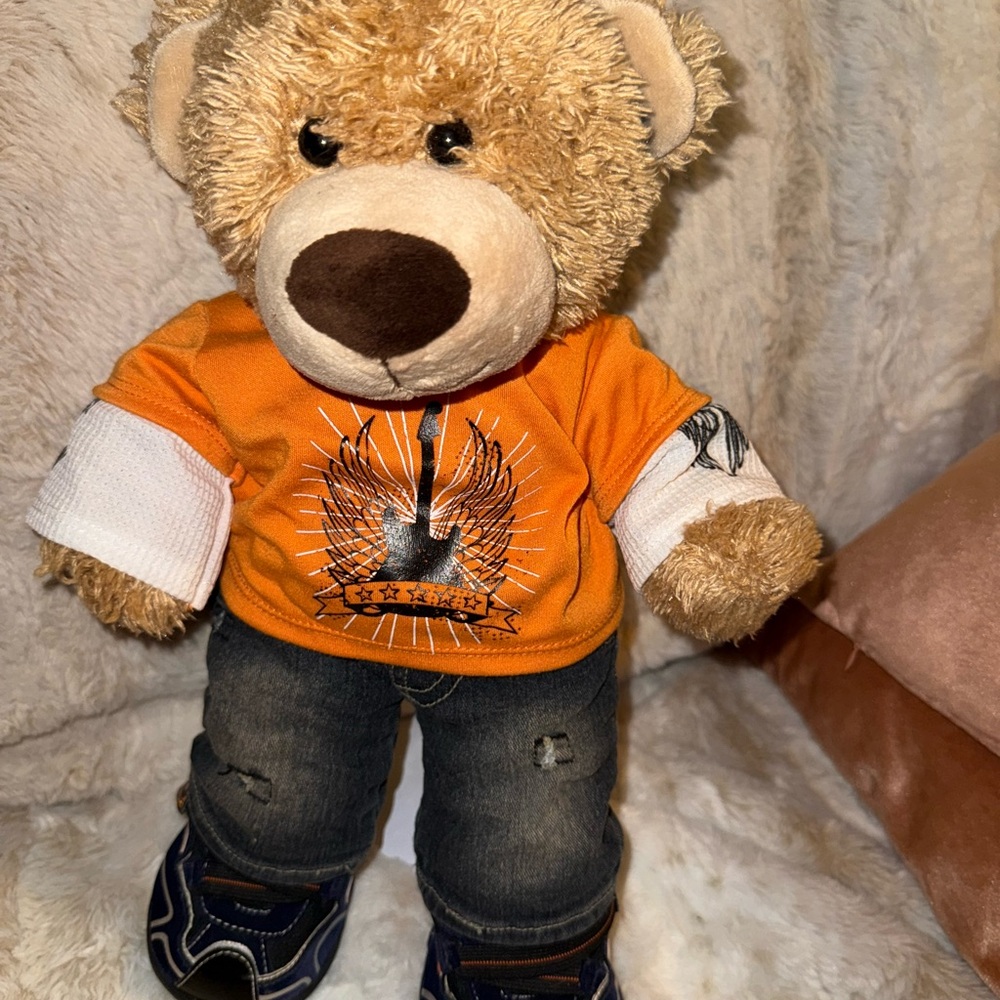 Build-A-Bear Tan Teddy with Orange Shirt and Jeans